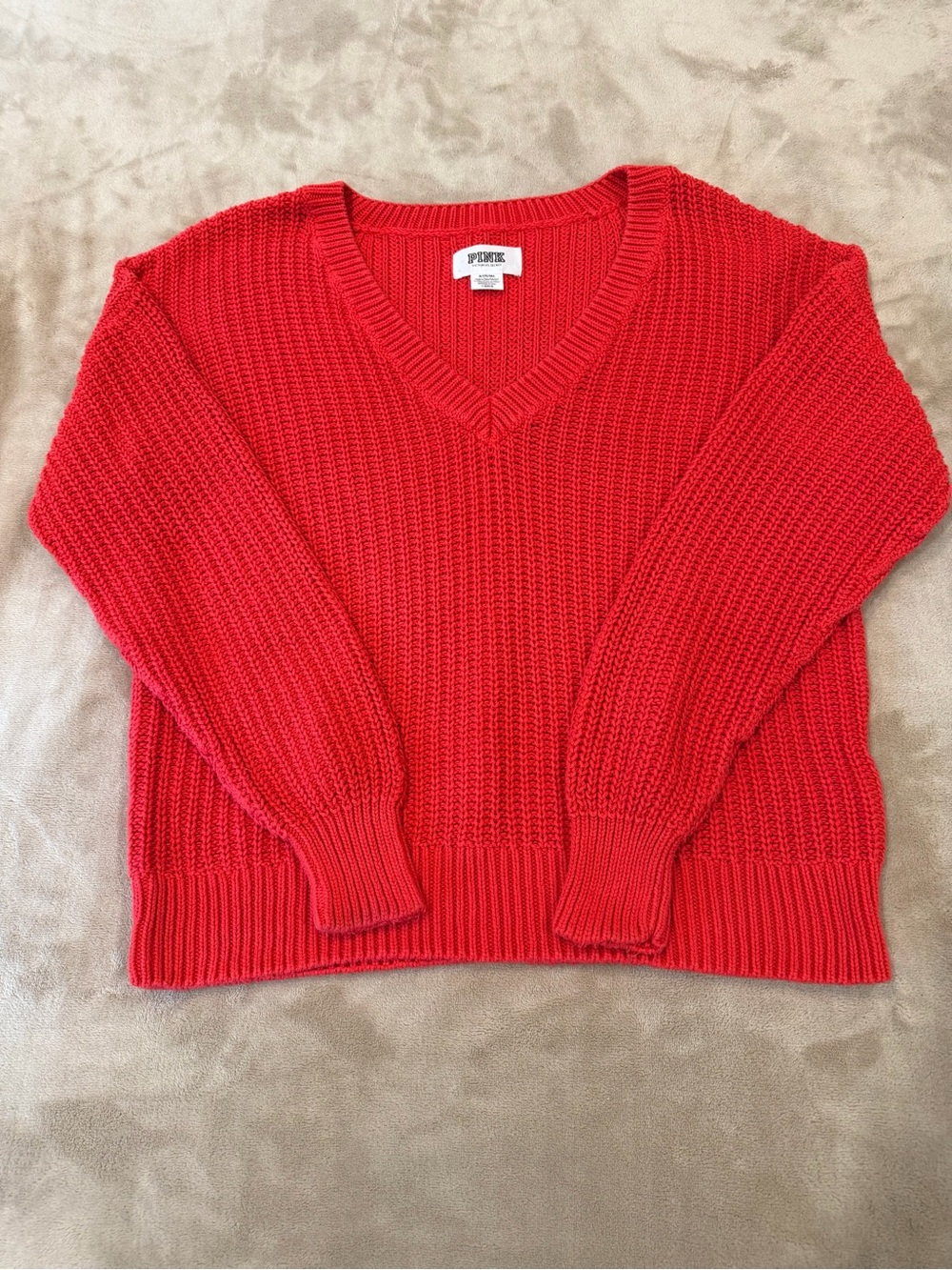 PINK women’s Red V-Neck Knit Sweater Size M